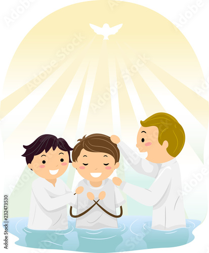 Obraz na plátne Stickman Baptism River Illustration