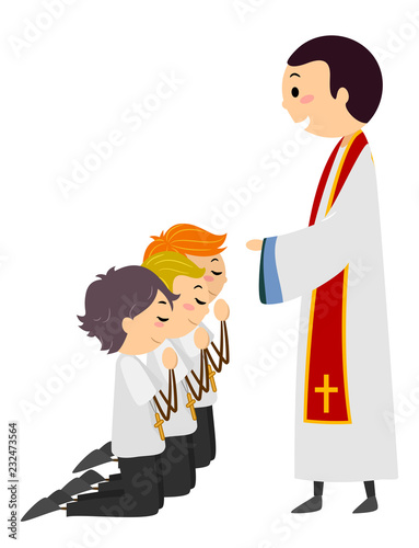 Stickman Kids Altar Servers Ordinate Illustration