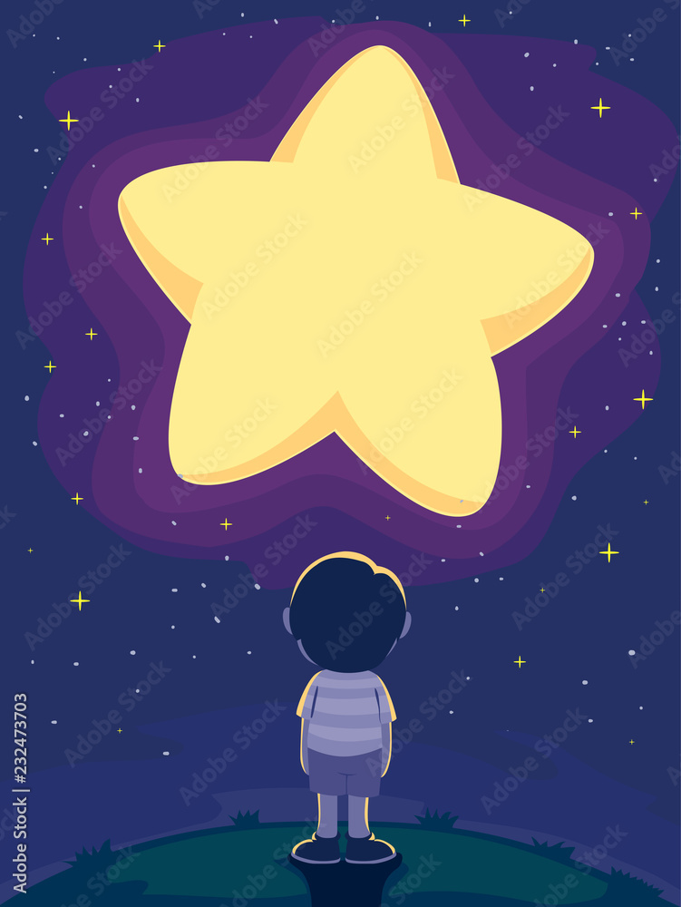 Kid Boy Big Star Night Sky Illustration Stock Vector | Adobe Stock