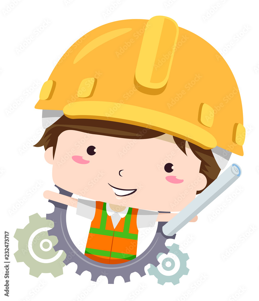 Kid Boy Civil Engineer Construction Illustration Kid Boy Civil Engineer Construction Illustration