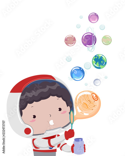 Kid Boy Astronaut Bubbles P...