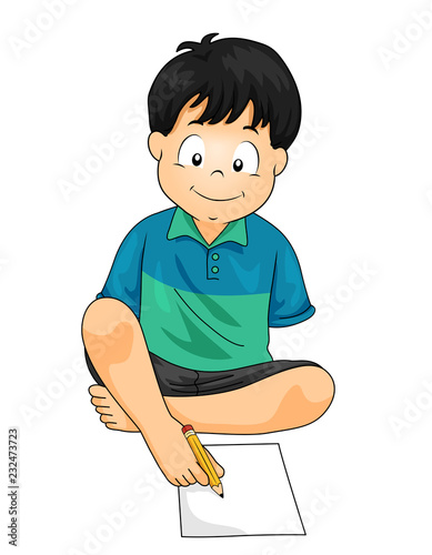 Kid Boy Disable Write Feet Illustration