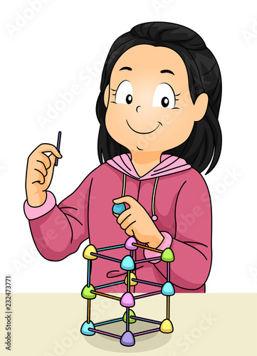 Kid Girl Gumdrops Sticks Engineering Illustration