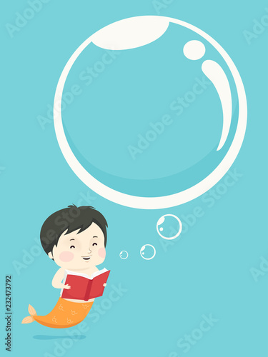 Kid Boy Mermaid Book Bubble...