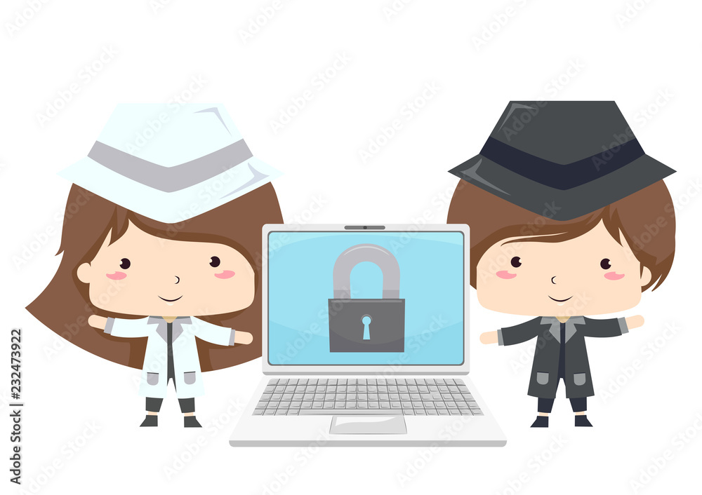 Kids Black White Hacker Laptop Illustration Kids Black White Hacker Laptop Illustration
