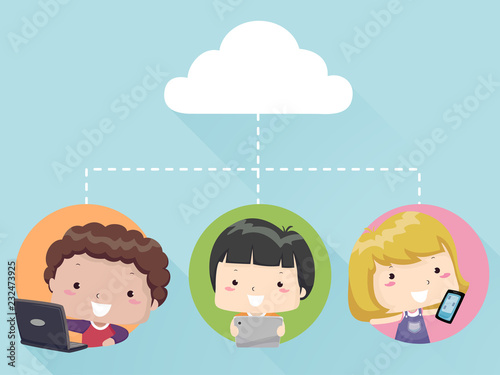 Kids Cloud Connection Gadgets Illustration