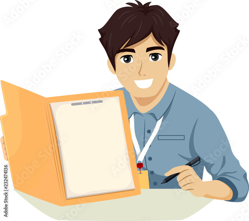 Teen Boy Intern Pen File Illustration