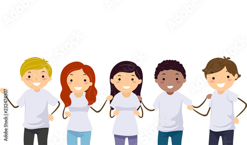 Stickman Teens Diverse Race White Shirt