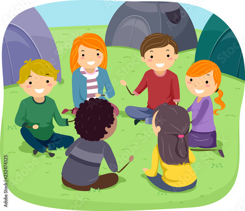 Stickman Teens Group Camp Out Illustration