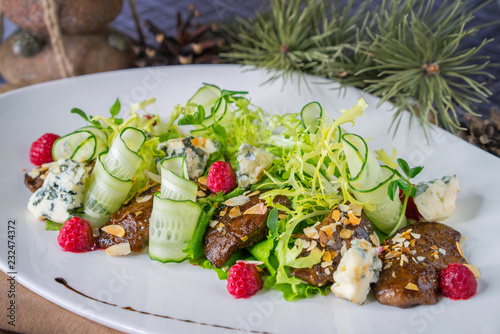 vegetable salad and rabbit liver