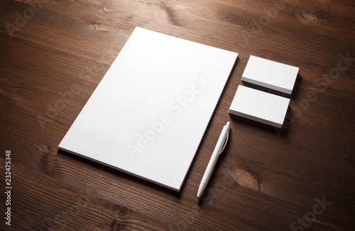 Blank corporate identity. Stationery template. Branding mockup. Letterhead, business cards and pen.