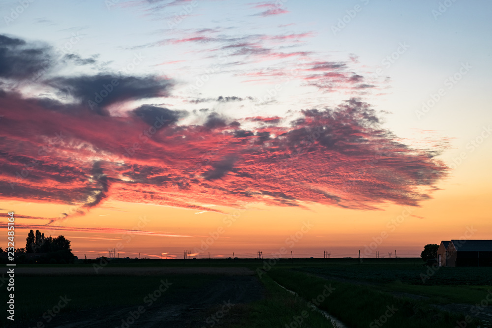 Red sunset over the western part of Holland