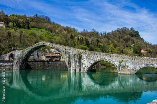 Ponte della Maddalena or Ponte del Diavolo - Devil's Bridge in Borgo a Mozzano, Tuscany, Italy