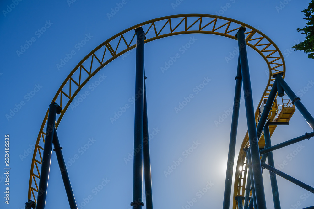 Roller coaster Track inside Public Amusement Park. Roller coaster Track inside Public Amusement Park.