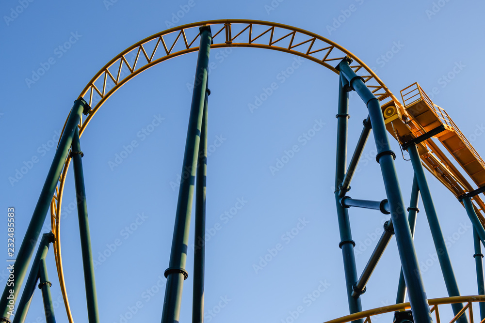 Roller coaster Track inside Public Amusement Park. Roller coaster Track inside Public Amusement Park.