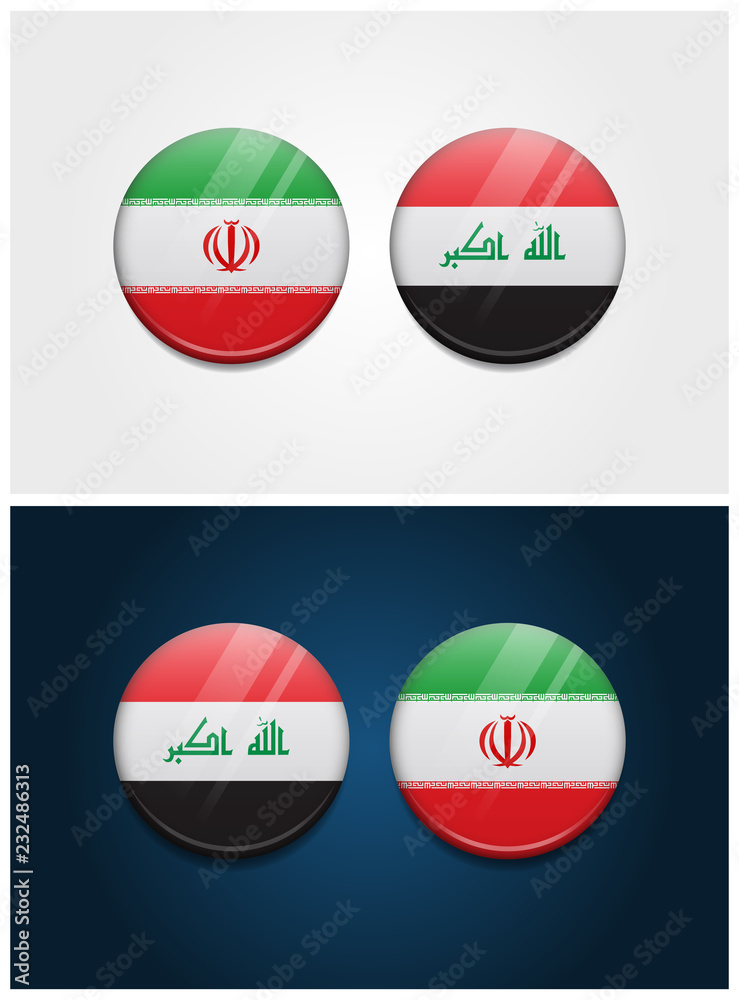 Iran and Iraq Round Flags