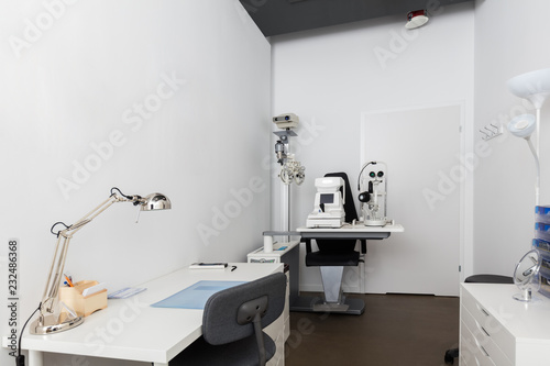 Optician's office with medical equipment.