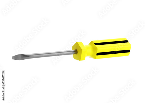 Yellow-black screwdriver isolated on a white background. 3d rendering
