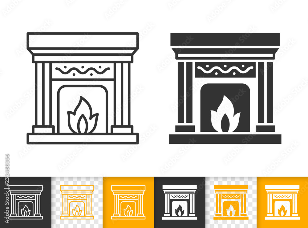 Fototapeta premium Fireplace simple open fire black line vector icon