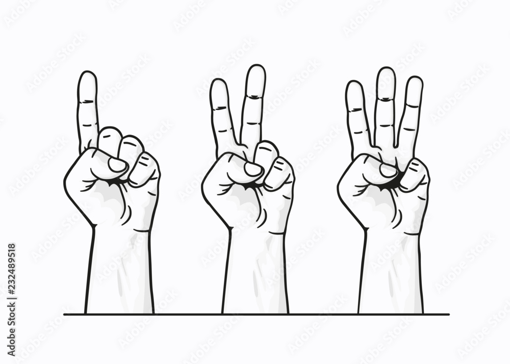 Set of counting one two three hand sign. Set of counting one two three hand sign.
