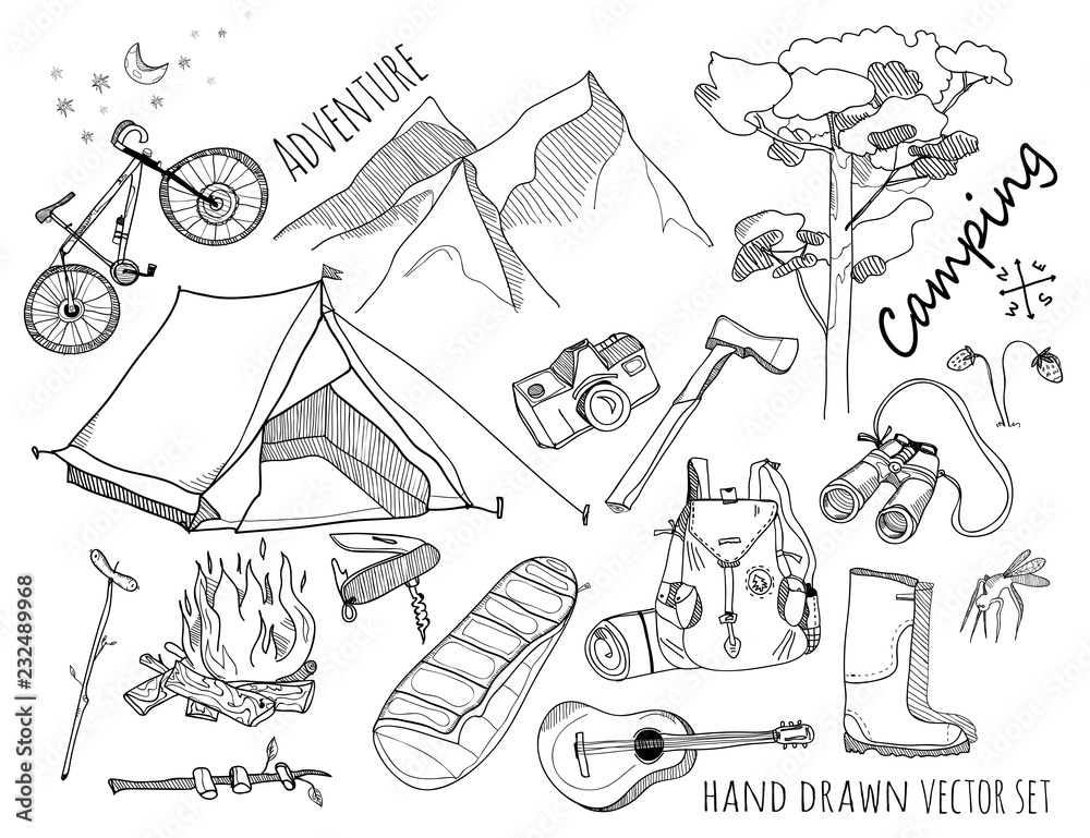 Supplies For Camping Vector Vector Art & Graphics