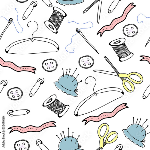 Hand drawn graphic needlework elements. Vector seamless pattern