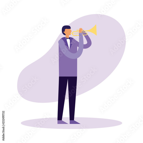 man standing playing trumpet instrument