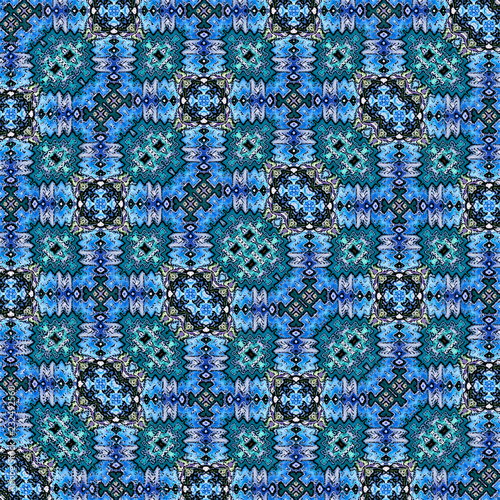 Boho template in neon blue. Ornament turkish pattern rug background