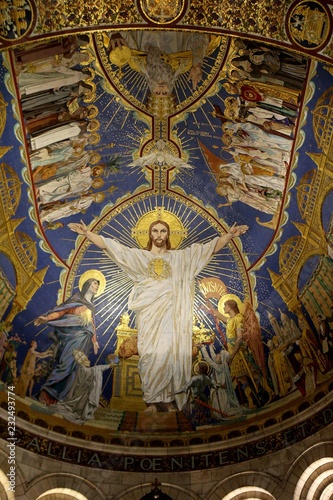 Interior of the Sacr  -C  ur  mosaic  Basilica of the Sacred Heart of Paris  paris  Roman Catholic  church  cathedral  religion  architecture  catholic  christ  