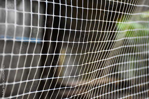 Narrow focus of the tilted view of net. Background is blurred.