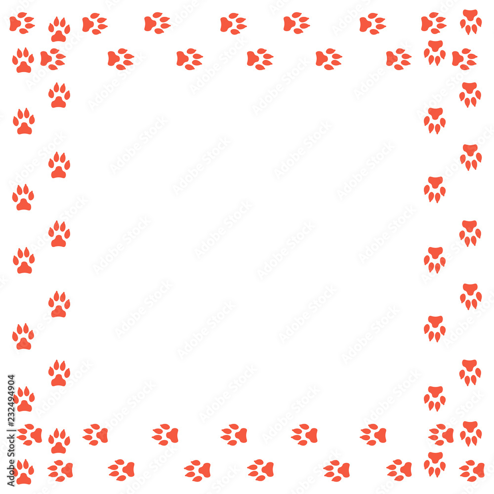 Frame with dog tracks isolated on white background. Vector illustration. Frame with dog tracks isolated on white background. Vector illustration.