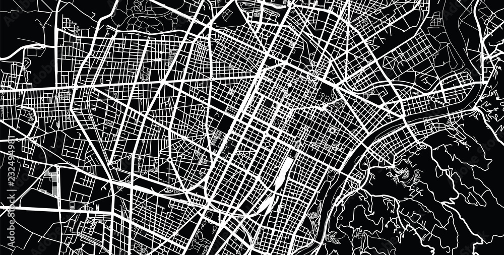 Urban vector city map of Turin, Italy