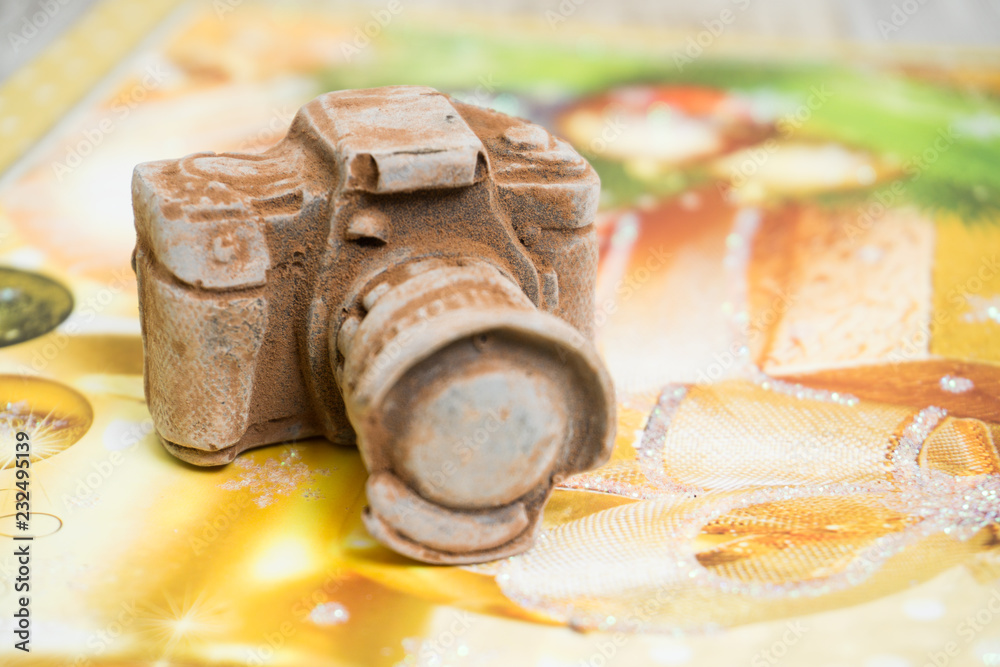 Dark chocolate photo camera as decoration or gift Dark chocolate photo camera as decoration or gift