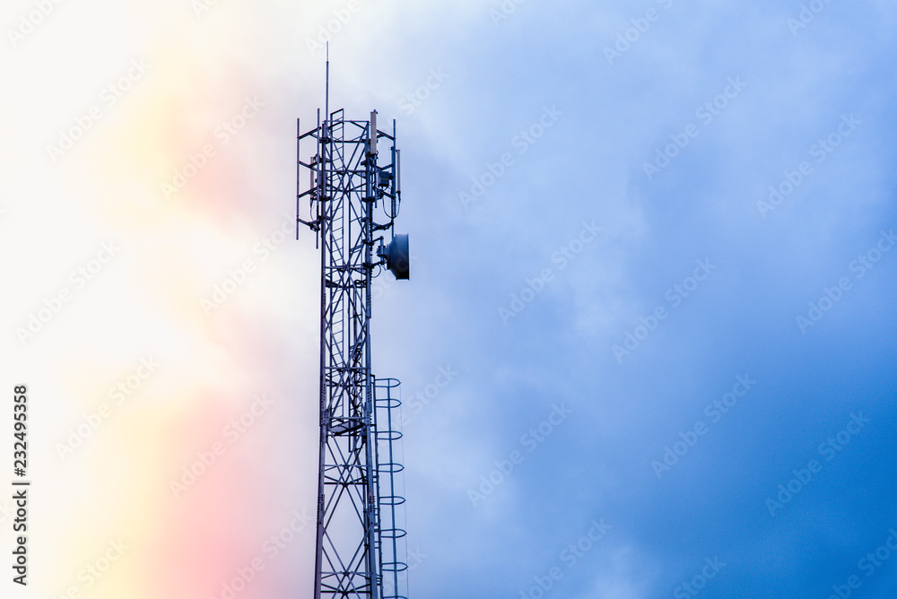 3G, 4G, Communication tower with antennas such a Mobile phone tower, Cellphone Tower, Phone Pole etc on the clear blue sky background.