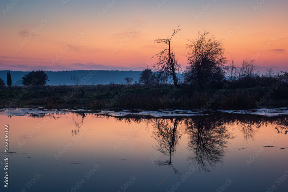Twilight over the  Habdzin lake near Konstancin-Jeziorna, Masovia, Poland