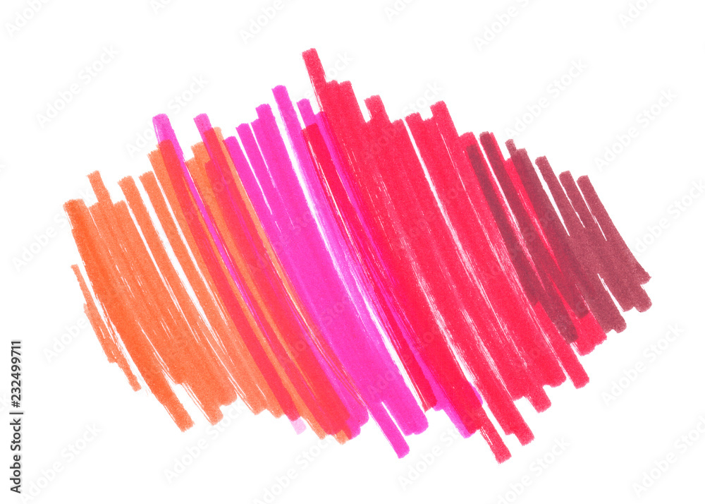 Orange, red and pink scribbles and lines painted in highlighter felt tip pen on clean white background Orange, red and pink scribbles and lines painted in highlighter felt tip pen on clean white background