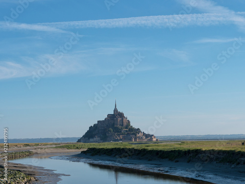 Famous landmark Mont Saint-Michel, it is a rocky tidal island in Normandy, France