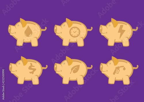 Piggy Banks with Symbolic Icons Vector Design Elements