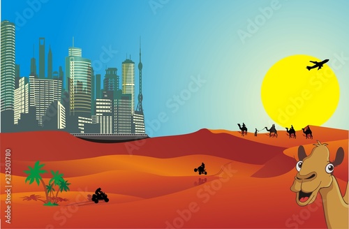 The landscape of the city in the desert in vector