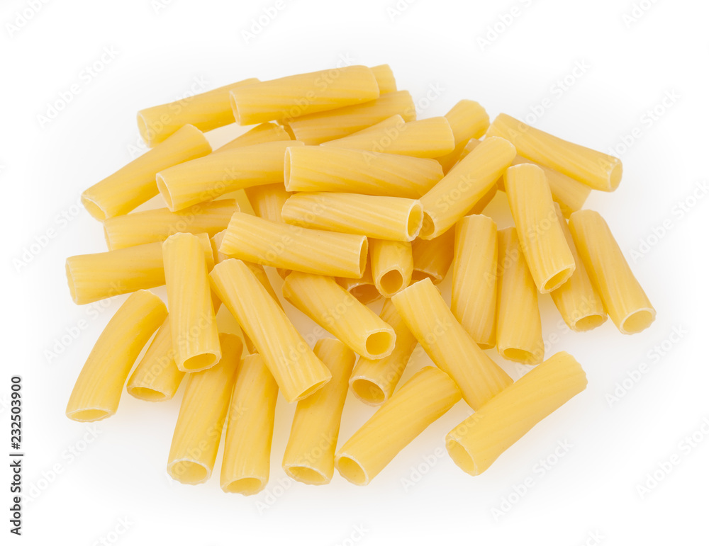 Tortiglioni pasta isolated on white background with clipping path Tortiglioni pasta isolated on white background with clipping path