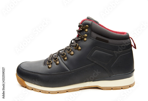 Close up view of a modern black man boot isolated