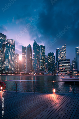 Photography Singapore business district skyline at dusk vertical view night time at the bay
