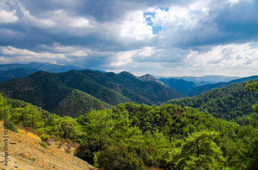 Panoramic top view of Troodos mountains range, Cyprus