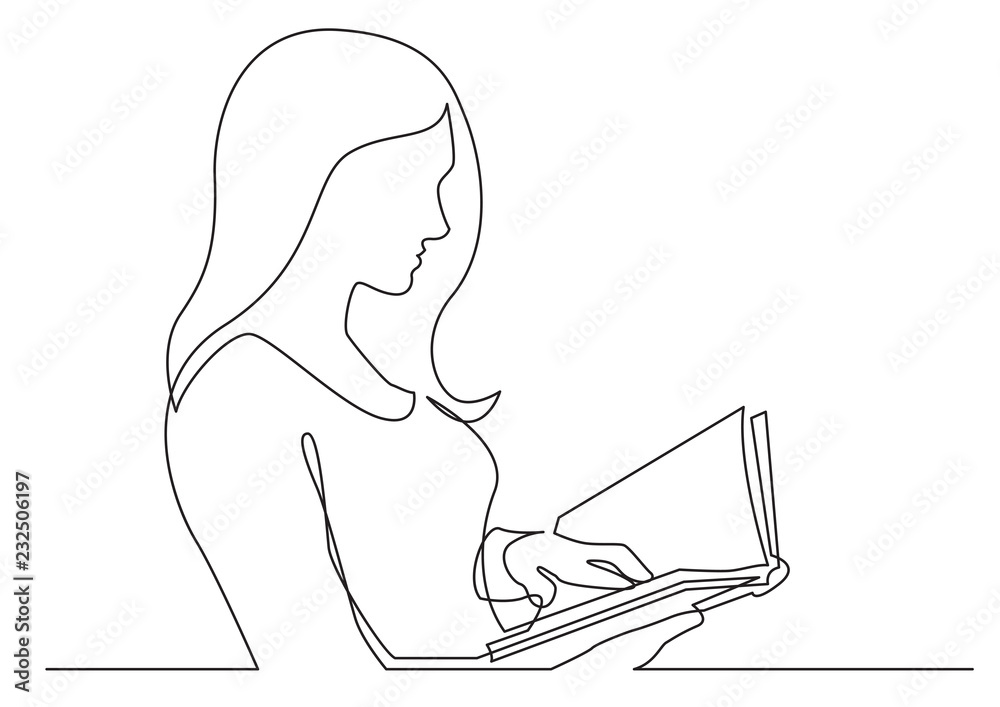 continuous line drawing of woman reading book continuous line drawing of woman reading book
