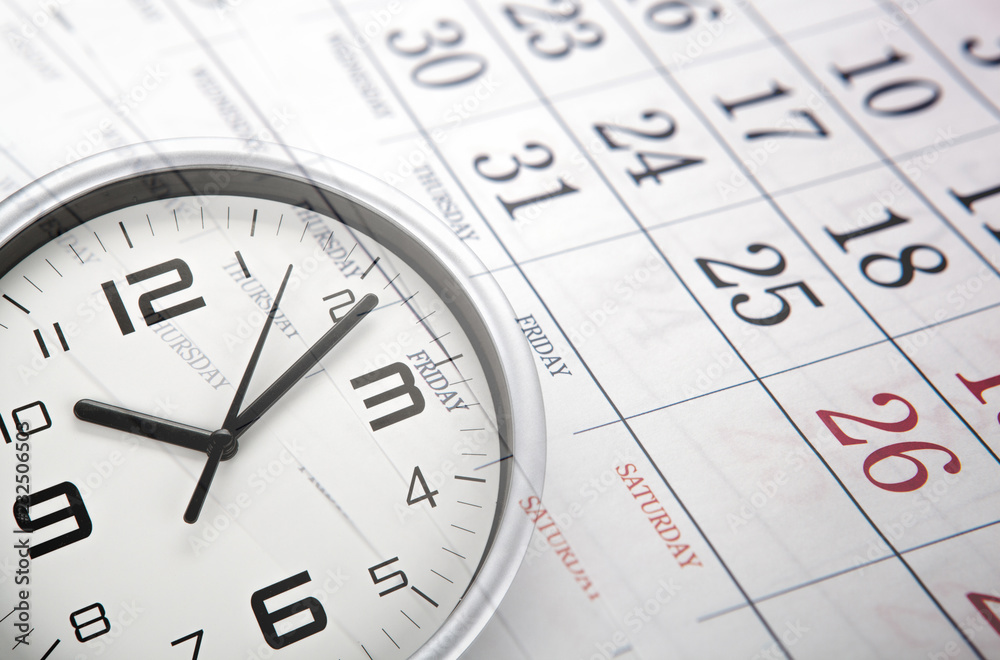 wall calendar with the number of days and white clock face wall calendar with the number of days and white clock face