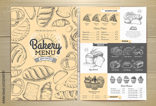 Vintage bakery menu design. Restaurant menu. Document template
