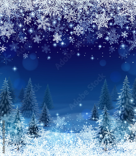 Snowfall and Winter Forest