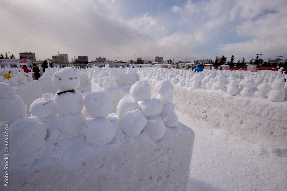 Snowman in The 69th Sapporo Snow Festival health and safety sign of