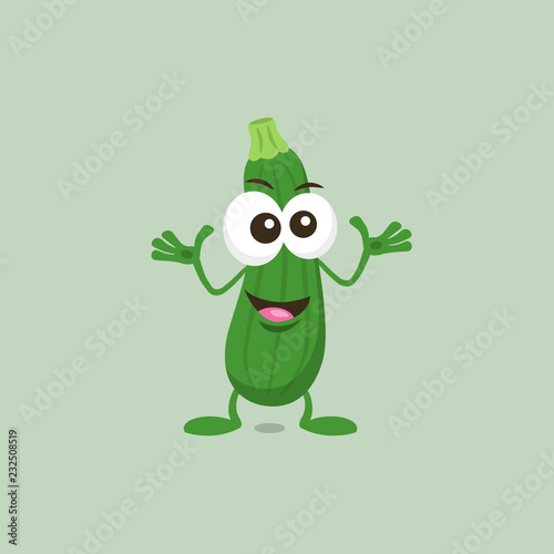 Illustration of cute decisive zucchini mascot isolated on light background. Flat design style for your mascot branding.