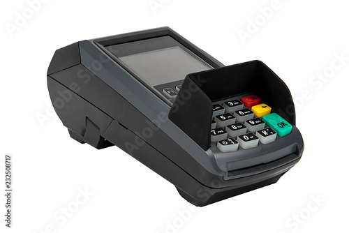 Credit card matchine white background,  payment terminal isolate photo
